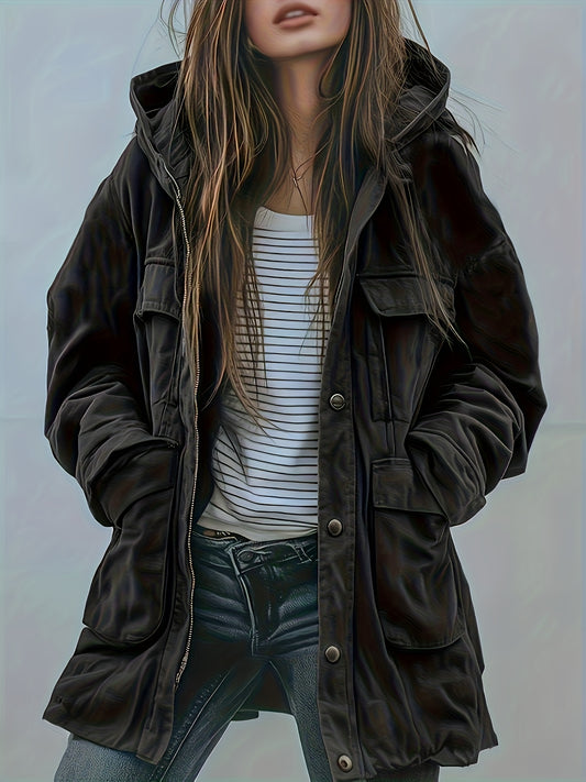 Veste à capuche robuste pour femme, vert olive – Manteau de travail épais toutes saisons
