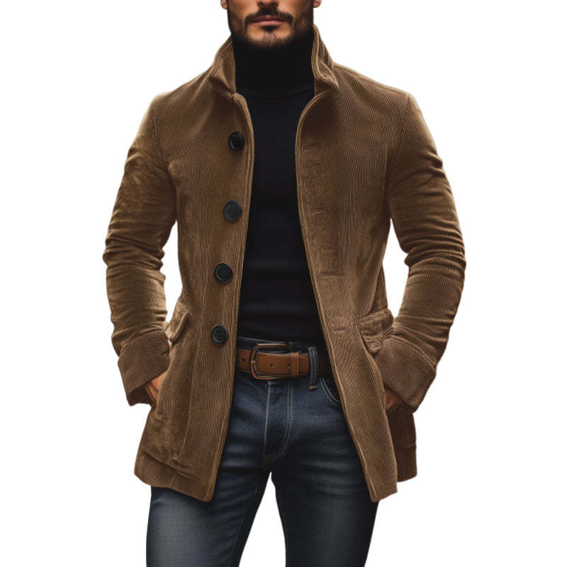 Men’s Corduroy Stand Collar Jacket – Slim Fit Button Casual Coat