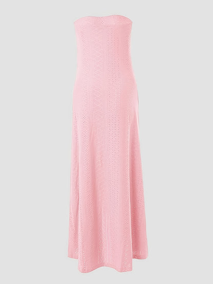 Robe Midi Brodé Épaules Dénudées – Robe Longue Élégante Fendue à Effet Cache-cœur