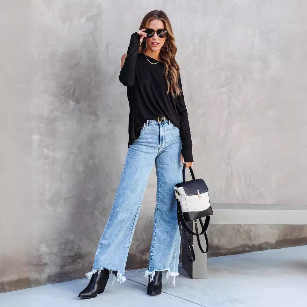 Pantalon décontracté à pampilles pour femmes Loom & Soul – Jean de style européen et américain avec détails à franges