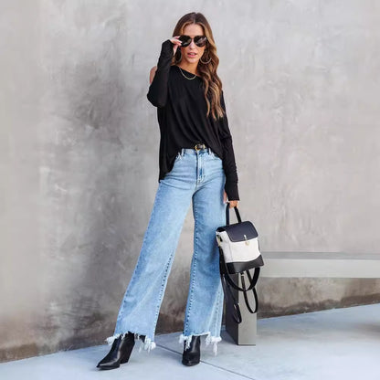 Pantalon décontracté à pampilles pour femmes Loom & Soul – Jean de style européen et américain avec détails à franges