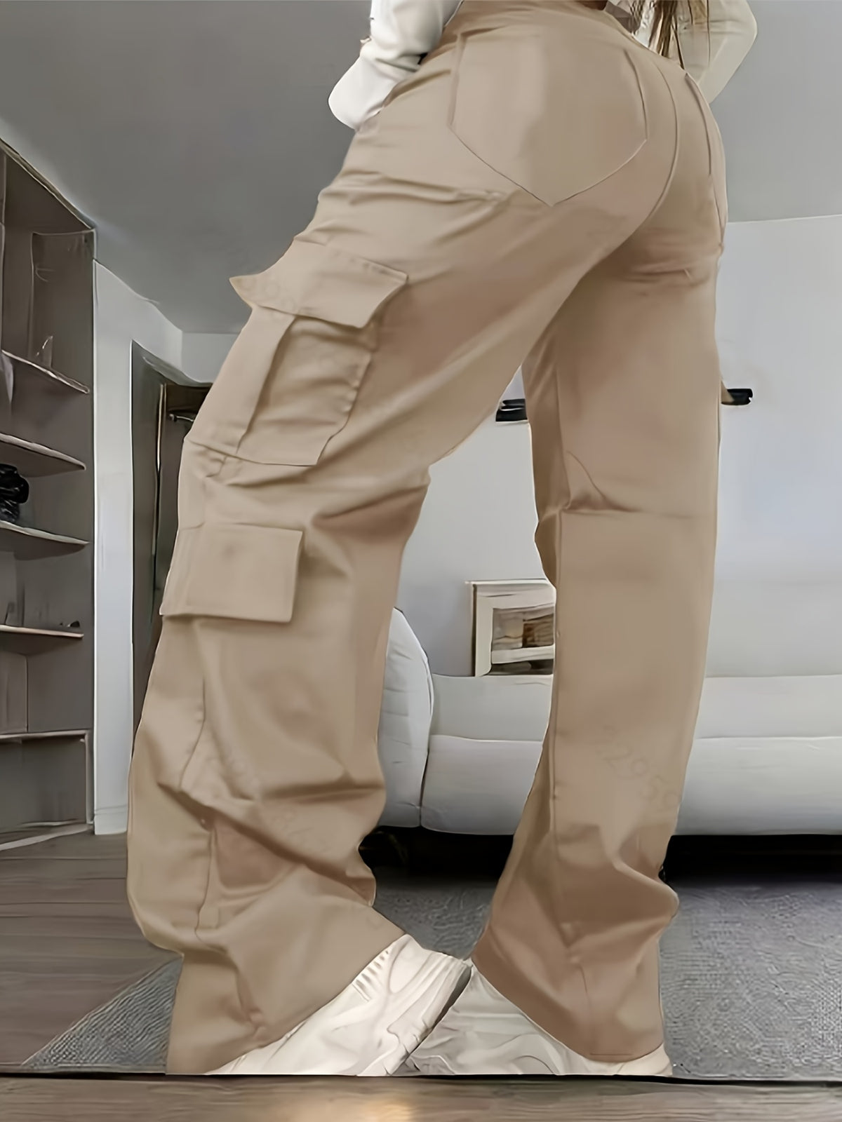 Pantalon cargo taille haute – Large et multi-poches style urbain