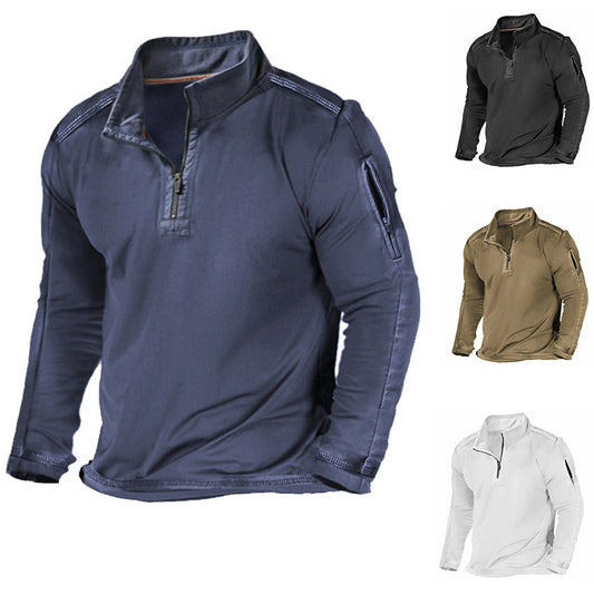 Men’s Outdoor Long Sleeve Sweater – Zipper Pocket Pullover