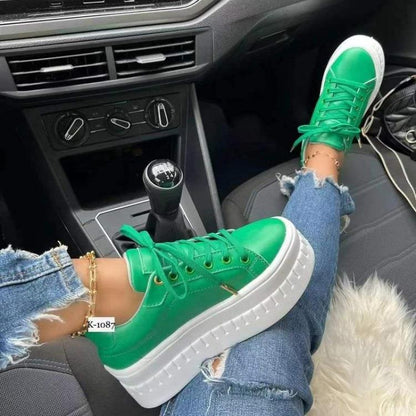 Baskets compensées pour femme – Chaussures décontractées légères à lacets à semelle épaisse