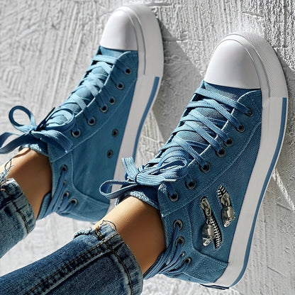 Skull Pattern Sneakers – Lace-Up Mid-Top Casual Streetwear Shoes