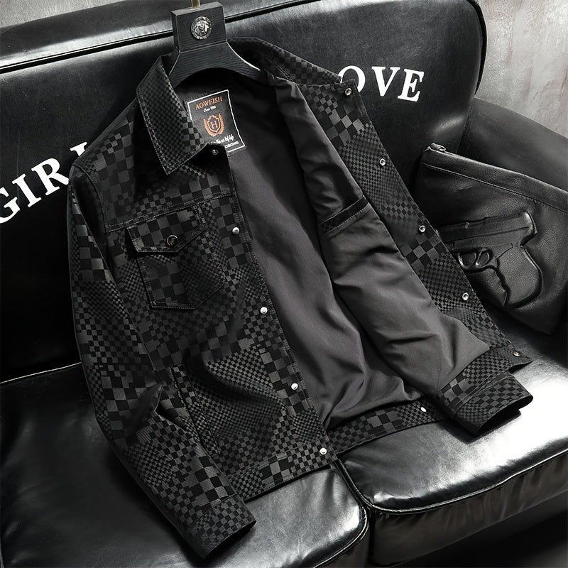 Manteau en PU à carreaux pour hommes – Veste de rue pied-de-poule noir et marron
