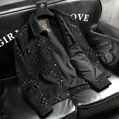 Manteau en PU à carreaux pour hommes – Veste de rue pied-de-poule noir et marron