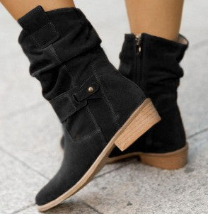 Bottes mi-mollet à bout pointu Loom & Soul pour femme – Bottes western en daim tendance avec fermeture éclair et talon carré