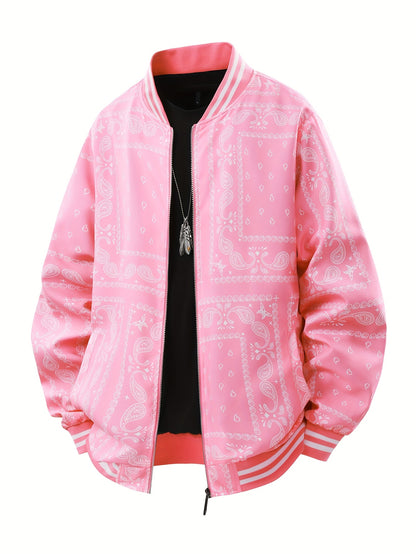 Men’s Paisley Bomber Jacket – Vintage Stand Collar Casual Outerwear