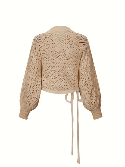Elegant V-Neck Lantern Sleeve Sweater – Lightweight All-Season Pullover