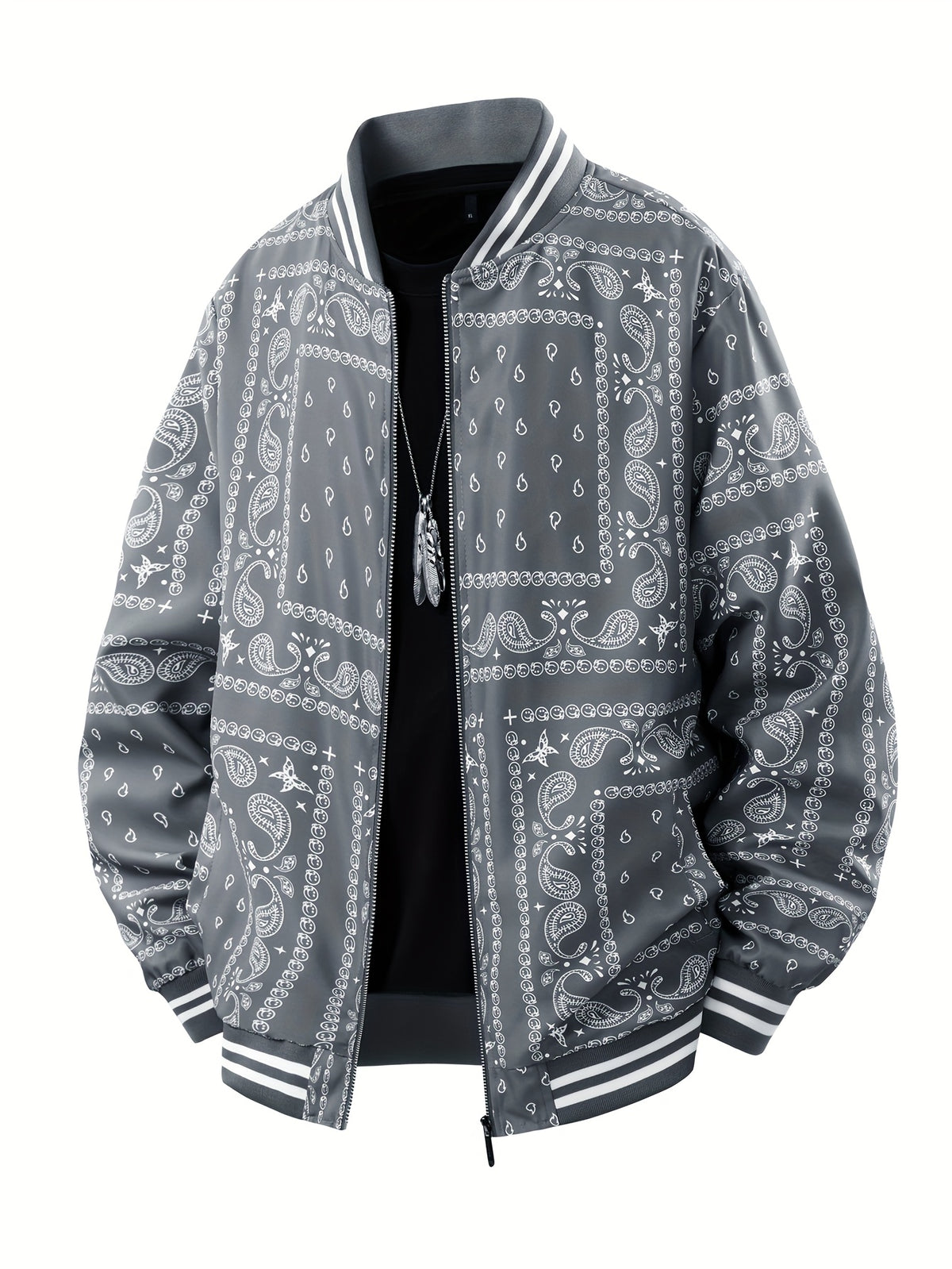 Men’s Paisley Bomber Jacket – Vintage Stand Collar Casual Outerwear