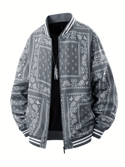 Men’s Paisley Bomber Jacket – Vintage Stand Collar Casual Outerwear