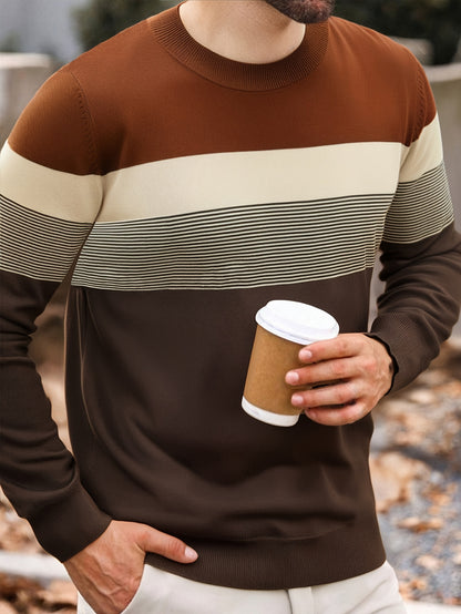 Chandail en maille rayé pour homme – Col rond classique à manches longues