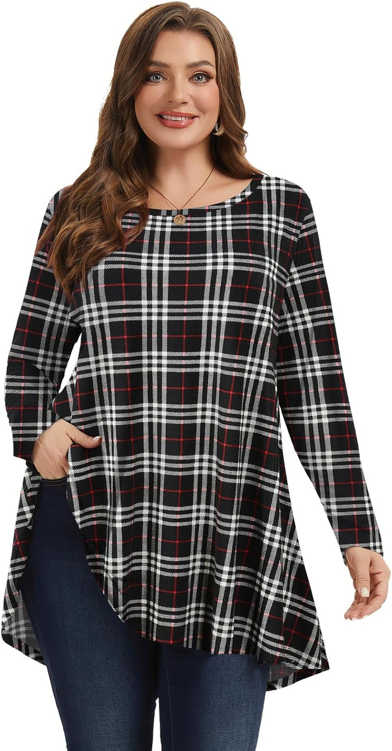 plus Size Tunic Tops Long Sleeve Shirts for Women Swing Flowy Loose Fit Clothes for Leggings