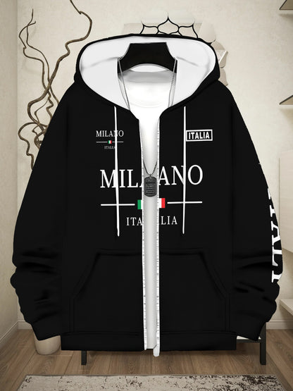 Loom & Soul Men’s Italian Stripe Zip Hoodie – Lightweight Fall Sweatshirt