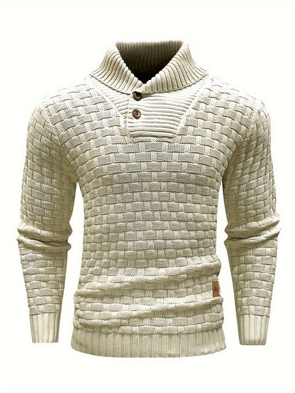 Pull en tricot gaufré pour homme – Grande élasticité avec col à revers