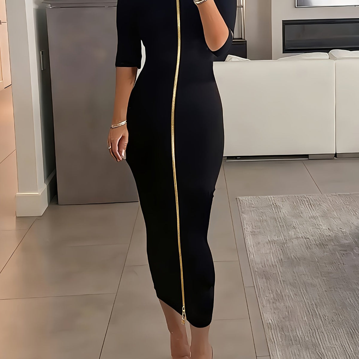 Robe midi moulante à encolure bateau – Robe élégante à manches courtes et coupe ajustée