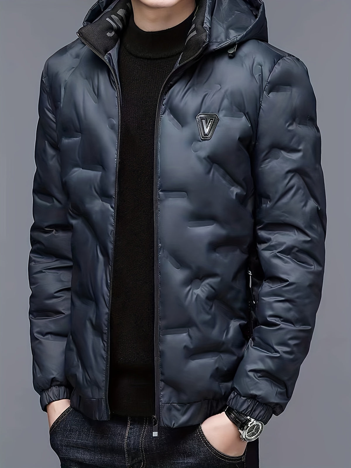 Men’s Windproof Hooded Jacket – Full-Zip Outdoor Winter Coat