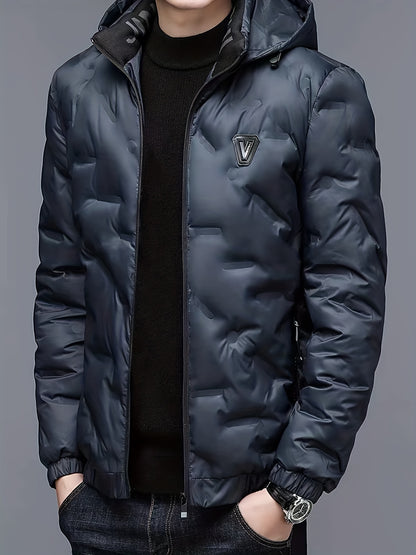 Men’s Windproof Hooded Jacket – Full-Zip Outdoor Winter Coat
