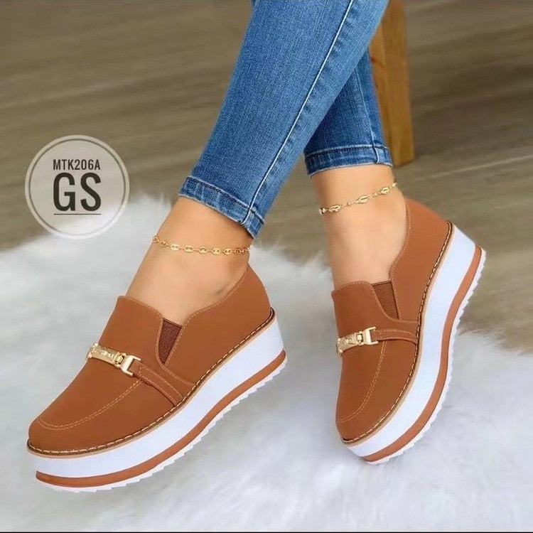 Loom & Soul™ Women’s Slip-On Platform Sneakers – Casual PU Leather Flats with Low Wedge Comfort Sole