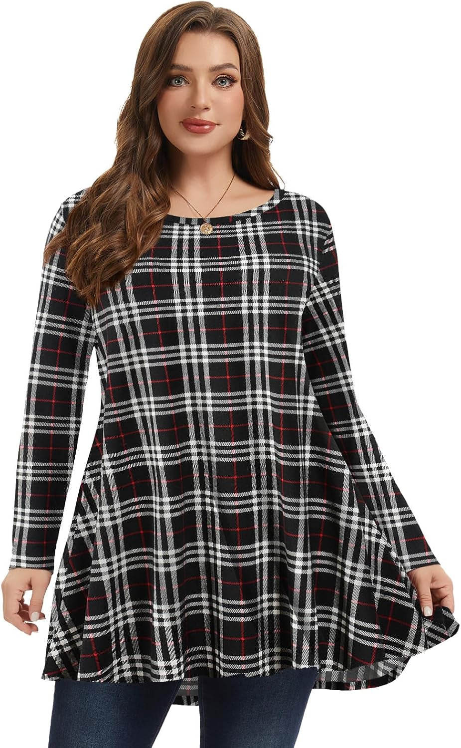 plus Size Tunic Tops Long Sleeve Shirts for Women Swing Flowy Loose Fit Clothes for Leggings