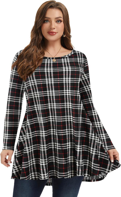 plus Size Tunic Tops Long Sleeve Shirts for Women Swing Flowy Loose Fit Clothes for Leggings