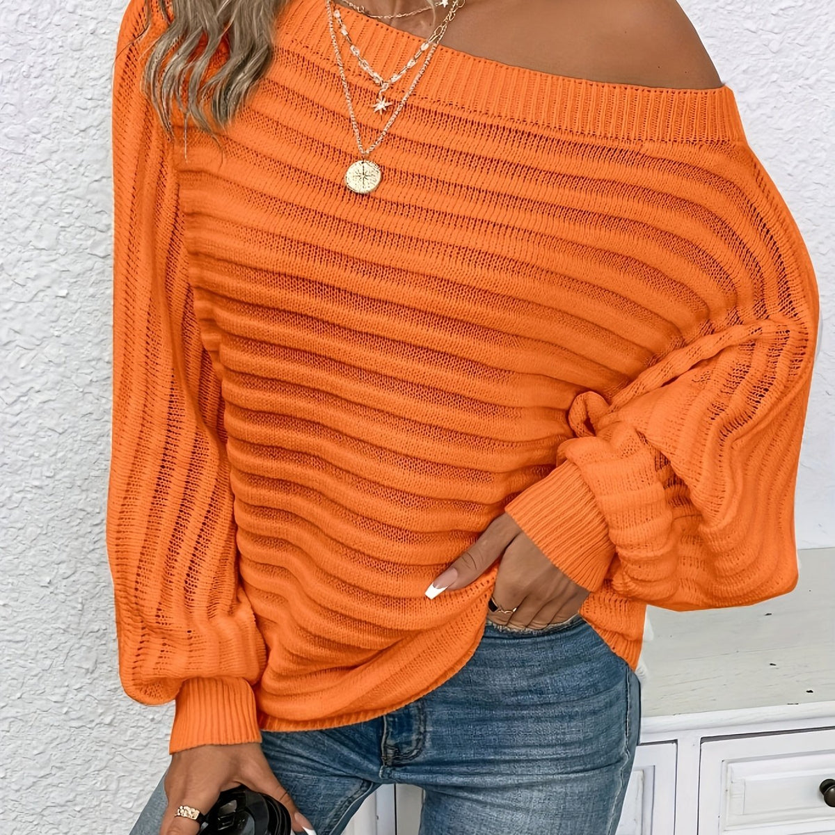 Plus Size Cold Shoulder Top – Ribbed Batwing Sleeve Casual Blouse