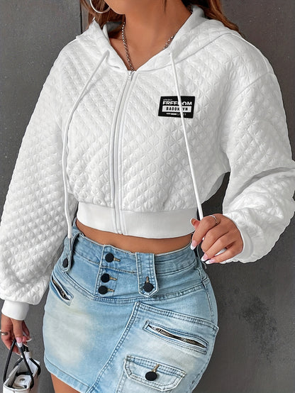 Sweat à capuche élégant à lettres pour femme – Pull court de rue rouge et noir