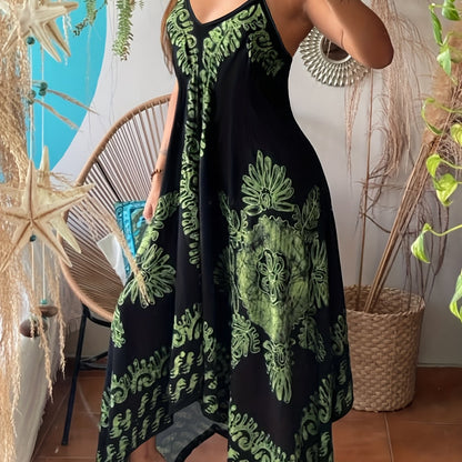 Robe longue bohème à fleurs – Robe d'été décolletée à fines bretelles
