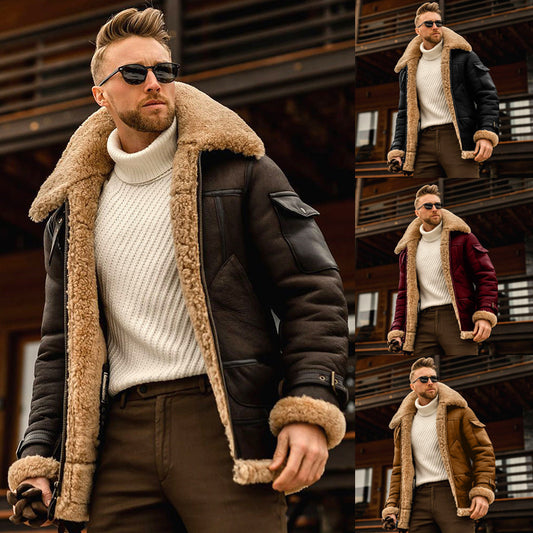 Loom & Soul™ Men’s Military Fleece Jacket – Warm Winter Tactical Coat with Fur Collar & Multi-Pocket Design