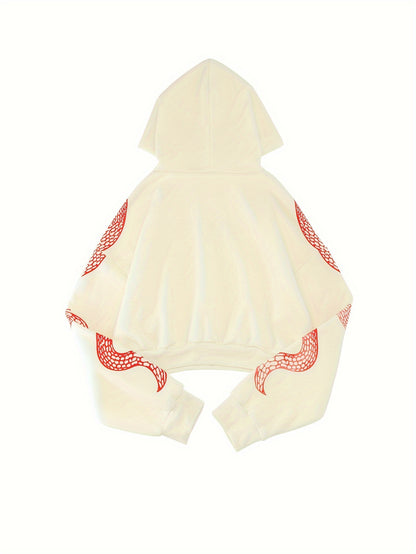 Sweat à Capuche Rouge Femme – Imprimé Phénix & Papillon Style Urbain