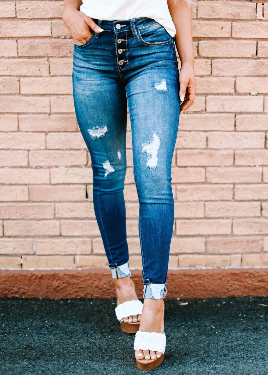 Loom & Soul™ Distressed Skinny Jeans – Women’s Mid-Waist Ripped Denim Pants