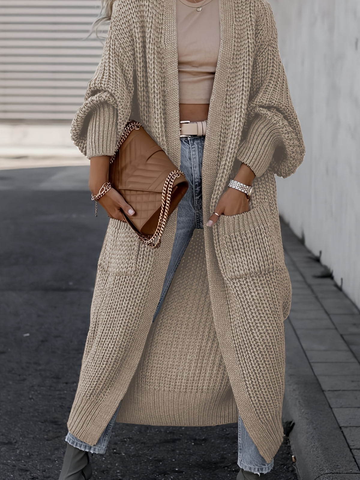 Elegant Deep V-Neck Ribbed Cardigan – Women’s Fall/Winter Knit Sweater
