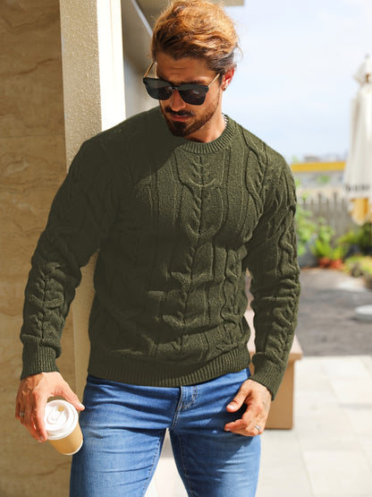 Suéter de punto a rayas para hombre – Suéter suave con cuello redondo y ribete acanalado
