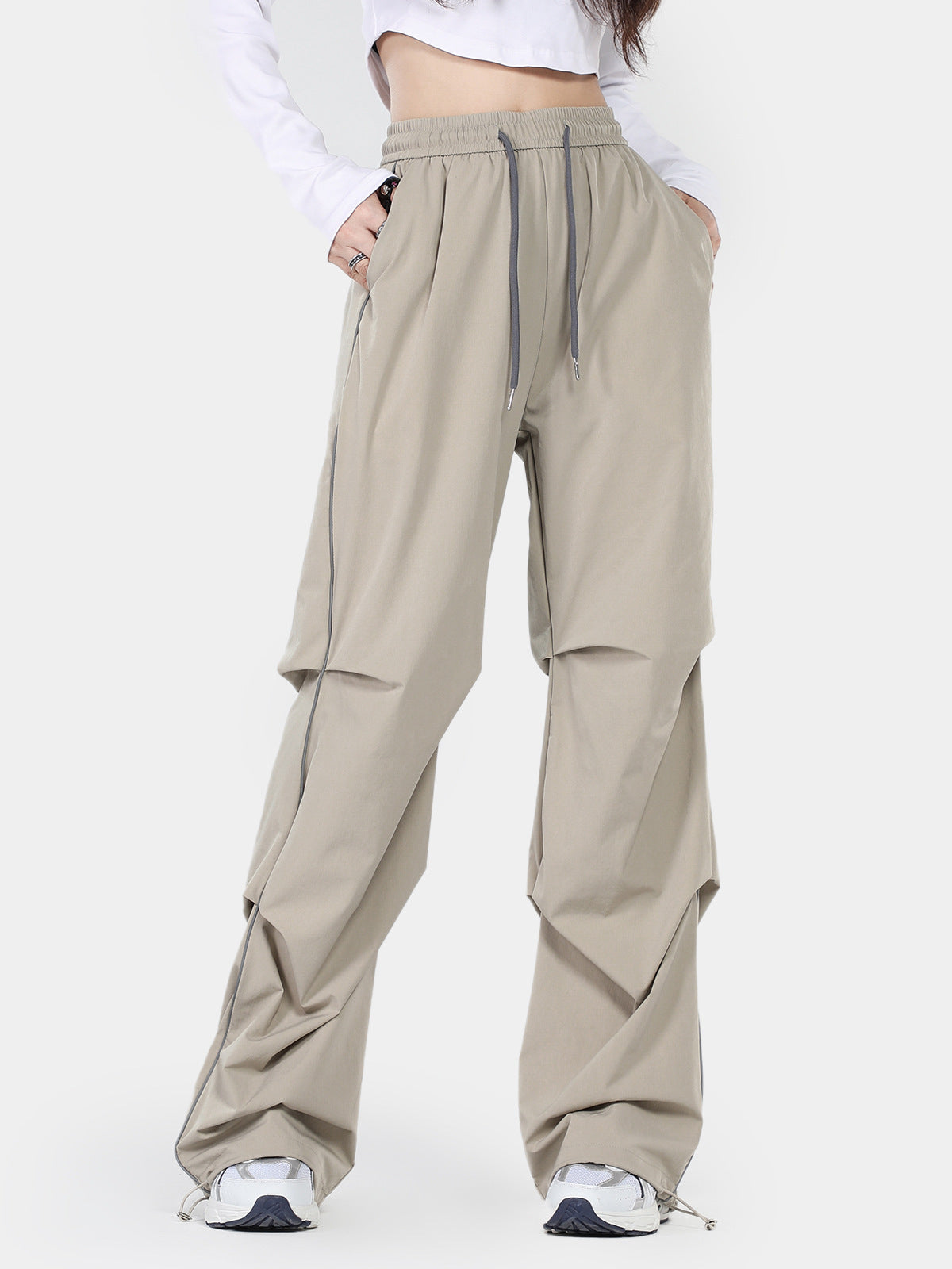 Pantalon Mop pour Femme Loom & Soul™ – Pantalon Parachutiste Plissé Ample en Coton