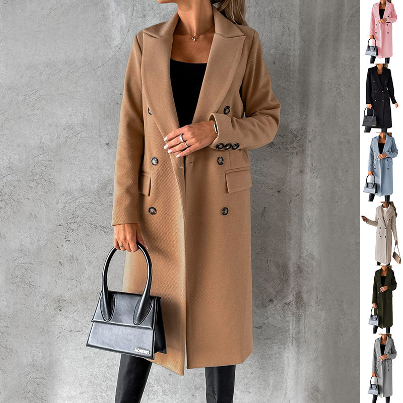 Manteau long à revers croisé Loom & Soul™ – Veste d'hiver longue et ajustée pour femme pour un style urbain chic et sans effort