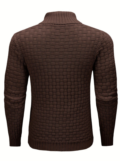 Pull en tricot gaufré pour homme – Grande élasticité avec col à revers