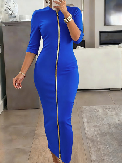 Robe midi moulante à encolure bateau – Robe élégante à manches courtes et coupe ajustée