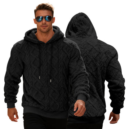 Men’s Plush Fleece Hoodie – Loose Fit Winter Pullover Sweatshirt