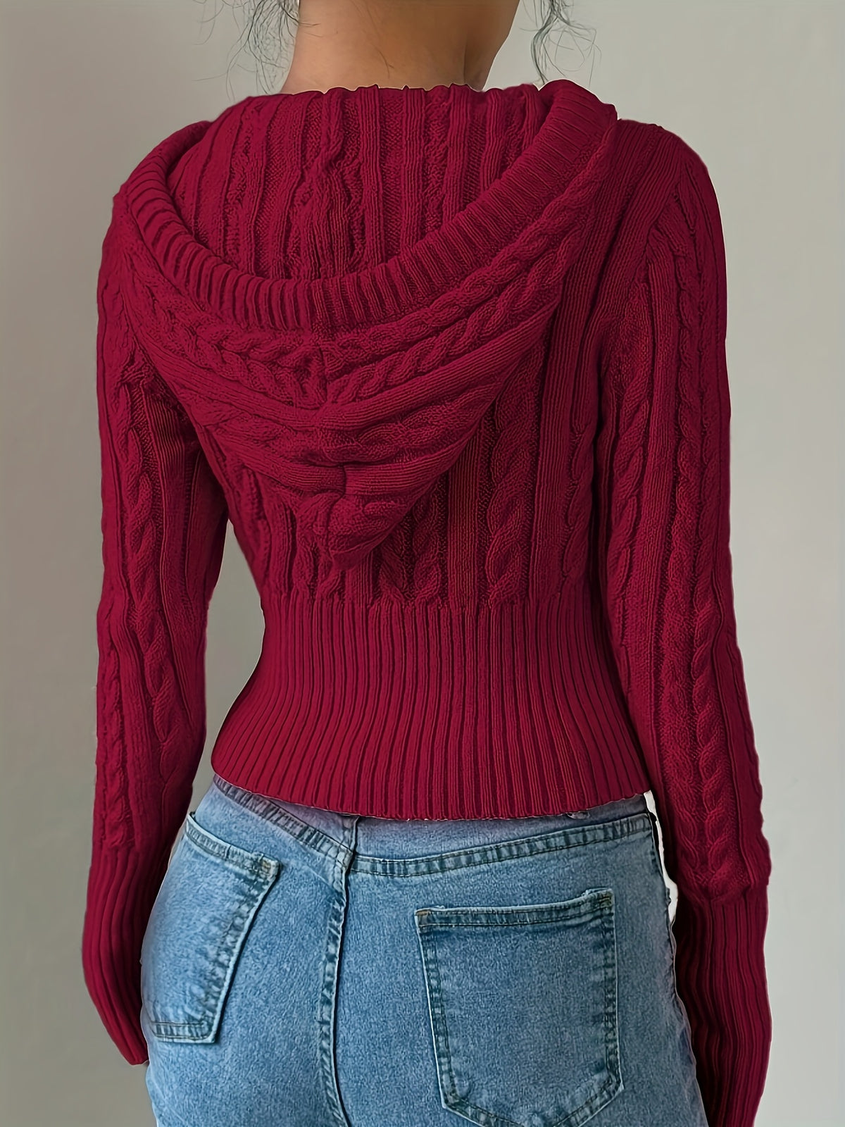 Gilet zippé à capuche élégant – Tricot torsadé, couche chaude