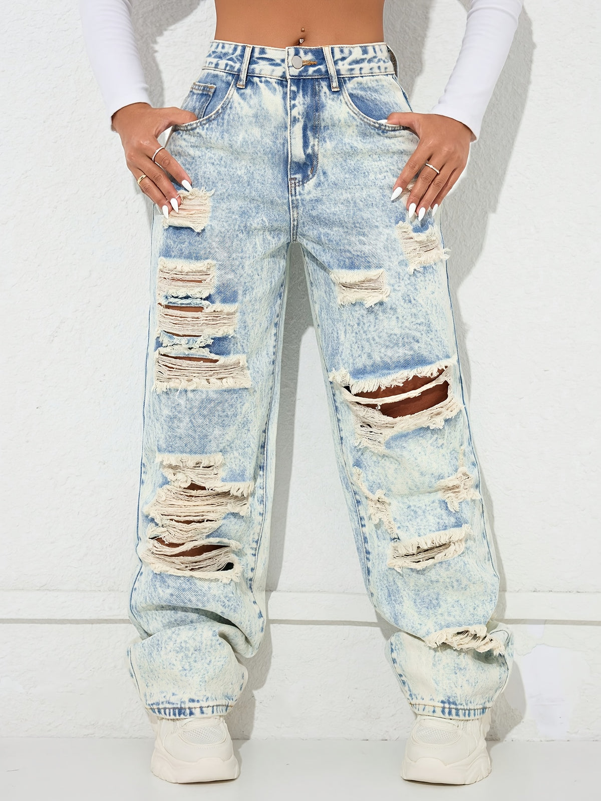 Jean Large Coupe Vintage Effet Délavé – Denim Urbain Bleu Lavé Classique