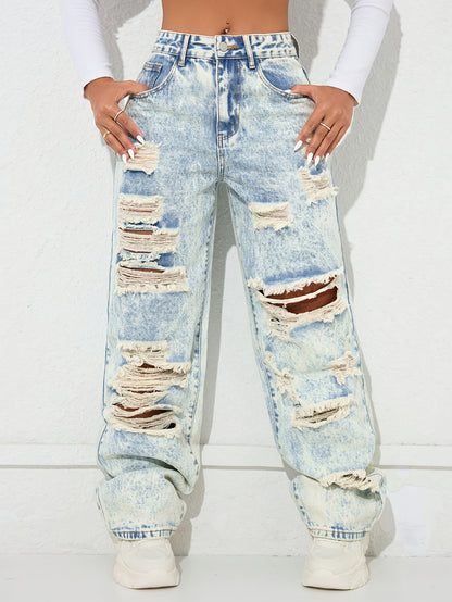 Jean Large Coupe Vintage Effet Délavé – Denim Urbain Bleu Lavé Classique