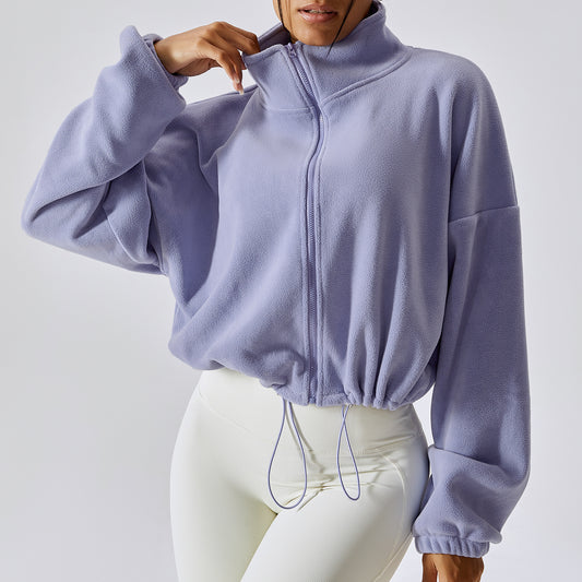 Women’s Stand Collar Cashmere-Feel Sports Coat – Loose Autumn Fit