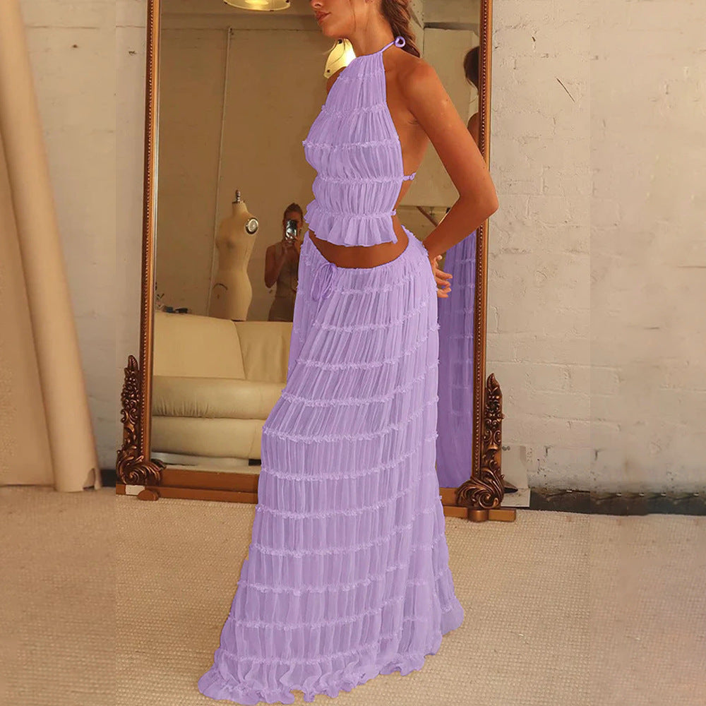 Ensemble 2 pièces robe caraco Loom & Soul™ – Haut court dos nu et jupe longue plissée taille haute pour femme