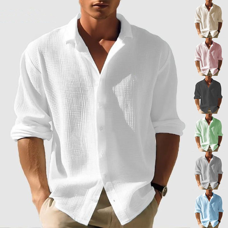 Chemise à manches longues et revers Loom & Soul™ pour homme – Haut décontracté uni boutonné pour l'automne et le printemps