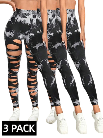 Lot de 3 leggings de yoga push-up pour femme – Pantalon de sport taille haute sans couture