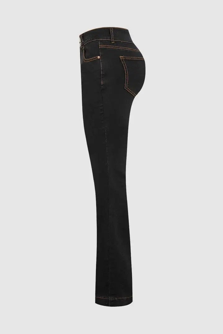 Women’s High-Rise Bootcut Jeans – Tummy Control Double-Button Denim