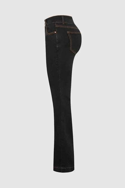 Women’s High-Rise Bootcut Jeans – Tummy Control Double-Button Denim