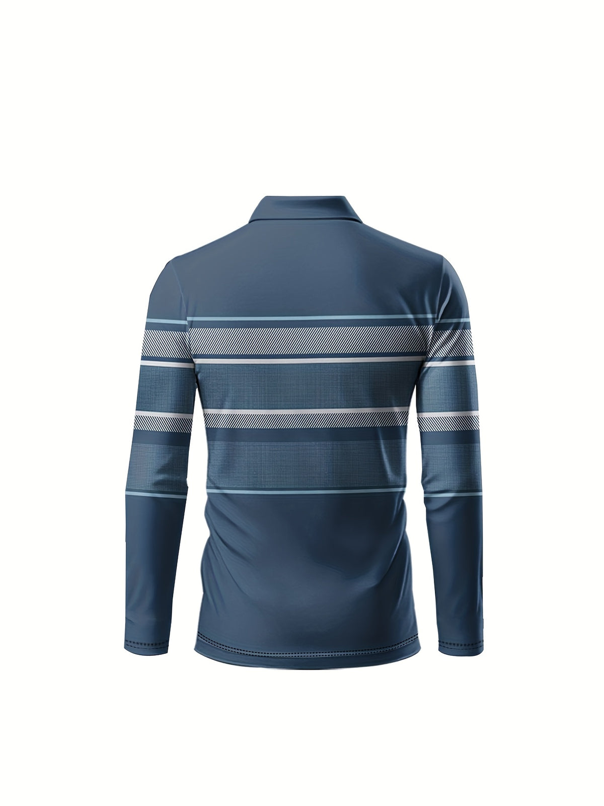 Men’s Blue & White Striped Polo Shirt – Long Sleeve Casual Preppy Polo