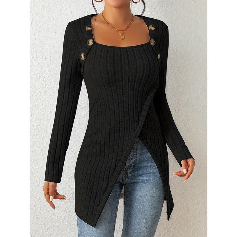 Pull fendu à col carré et épaules dénudées pour femme – Haut en maille élégant